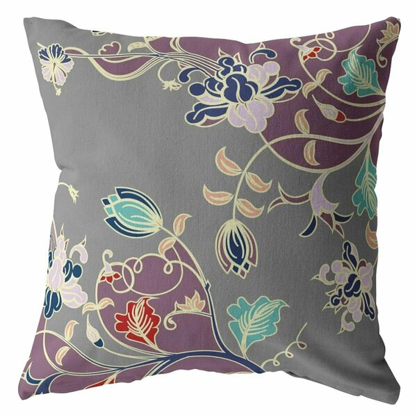 Palacedesigns 18 in. Garden Indoor & Outdoor Throw Pillow Purple & Grey PA3663185